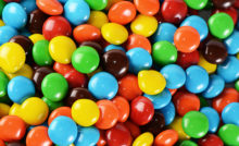 Closeup of pile of colorful chocolate candies